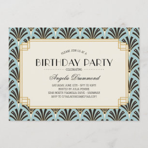 Art Deco Fans Retirement Party Sky Blue Invitation