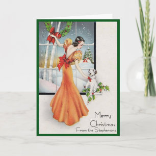 Art Deco Fashion Christmas Tree Retro Blank Inside Holiday Card