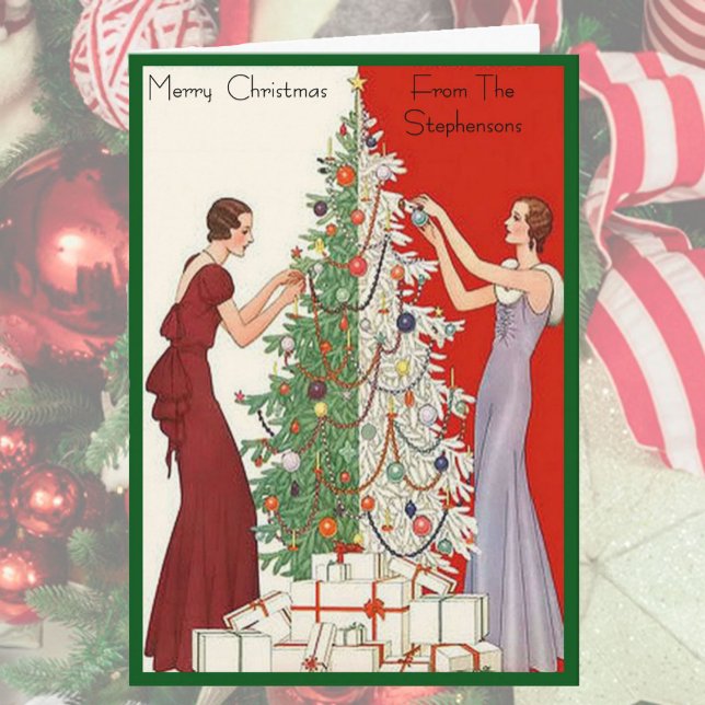 Art Deco Fashion Christmas Tree Retro Blank Inside Holiday Card (Creator Uploaded)
