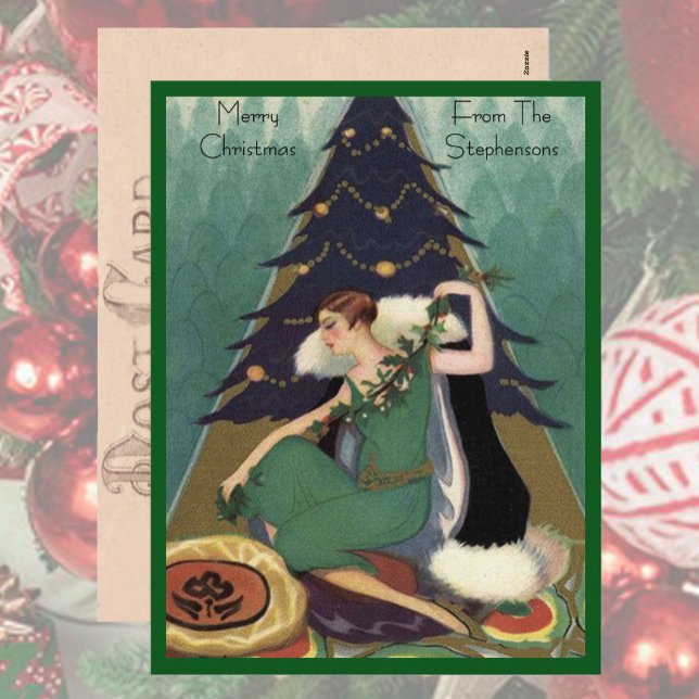 Art Deco Fashion Christmas Tree Retro Holiday Postcard (Creator Uploaded)
