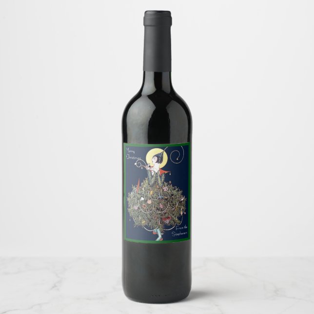 Art Deco Fashion Christmas Tree Retro Wine Label (Front)