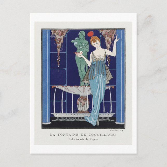 Art Deco Fashion Plate of Evening Gown by Barbier Postcard (Front)