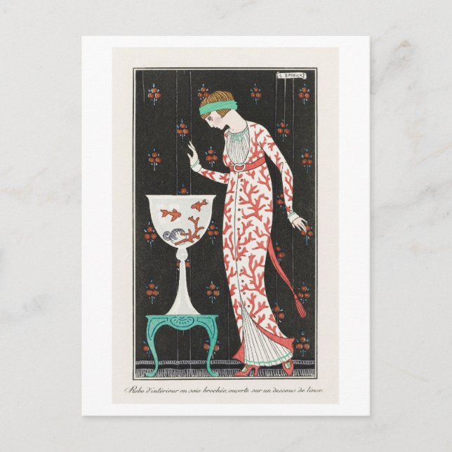 Art Deco Fashion Plate of Evening Gown by Barbier Postcard (Front)