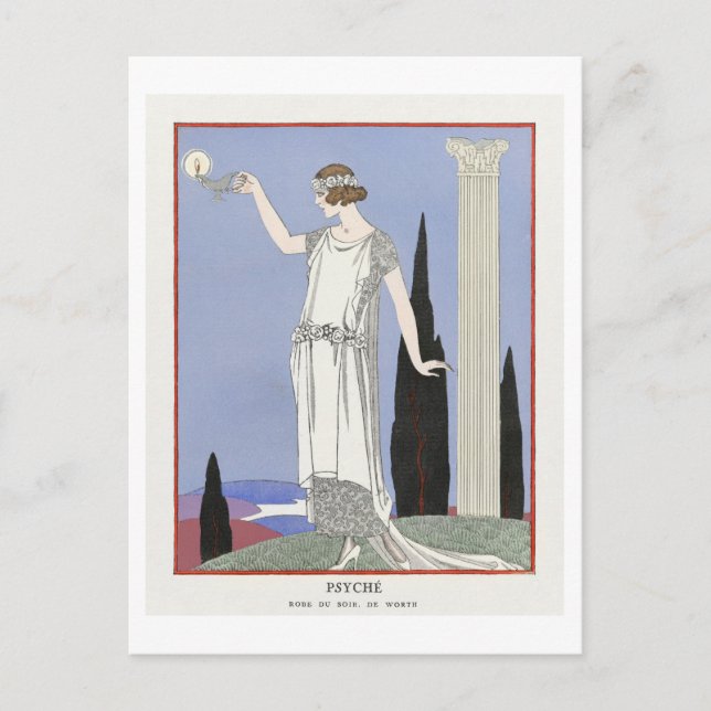 Art Deco Fashion Plate of Evening Gown by Barbier Postcard (Front)