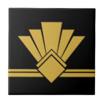 Art Deco Faux Gold Black Chic Geometric Border 04 Ceramic Tile<br><div class="desc">Faux gold and black art deco style simple chic geometric fan element ornament decorative border ceramic tile. Please note that the gold in this design is a flat yellow color print and is not an actual gold color or foil. Sleek design, perfect for a modern or art deco vintage style...</div>