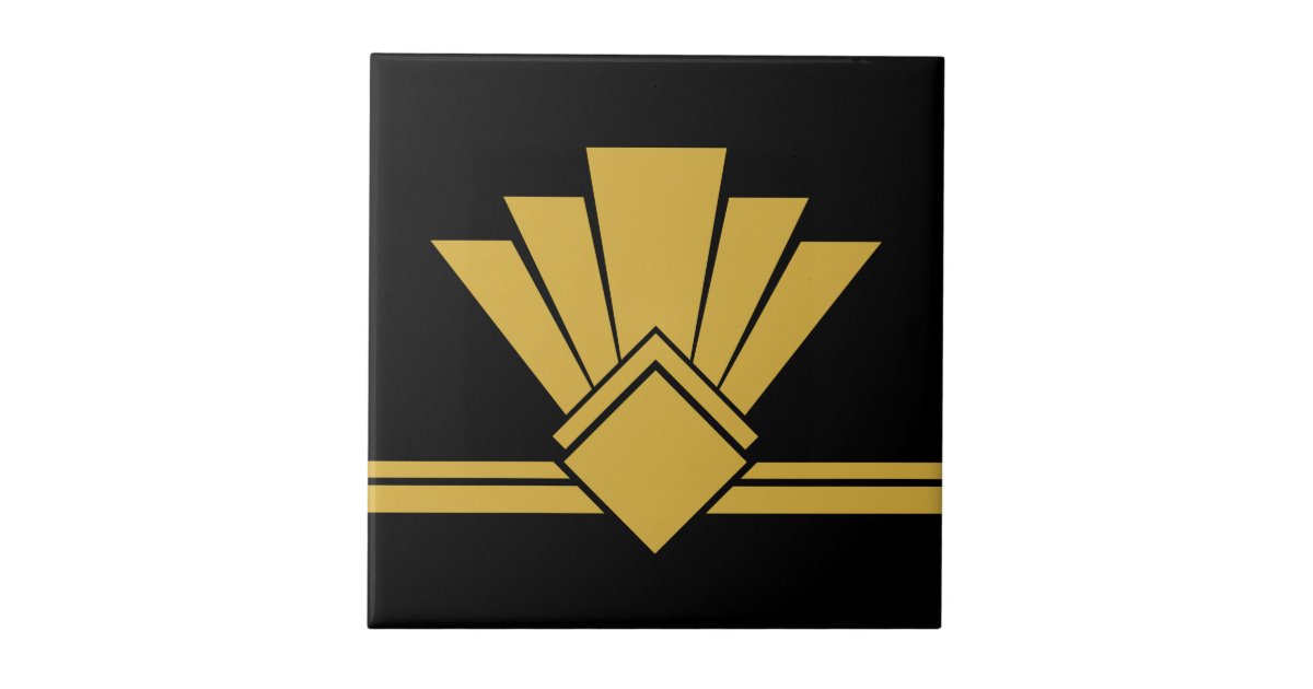 Art Deco Faux Gold Black Chic Geometric Border 04 Ceramic Tile | Zazzle