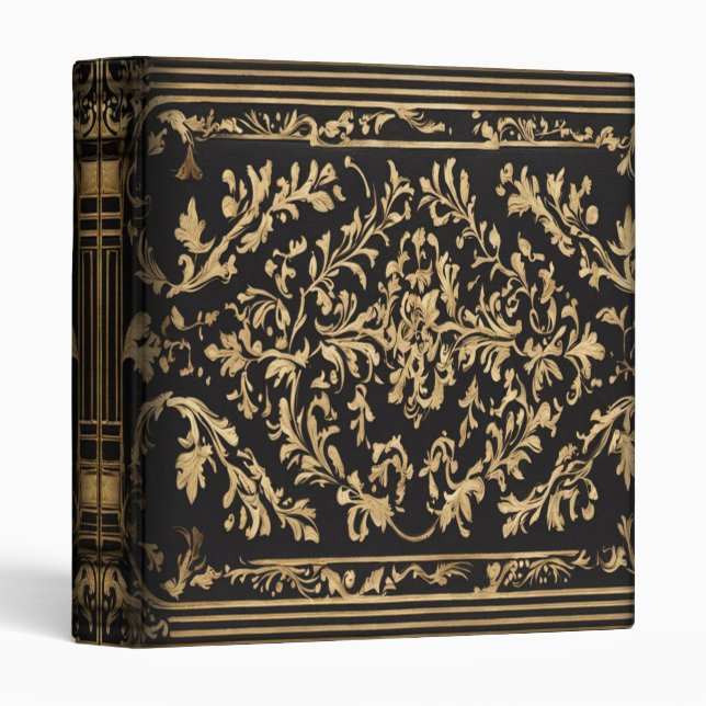 Art Deco Faux Gold Leaf Elegant Photo Album 3 Ring Binder (Front/Spine)