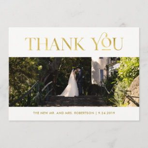Art Deco Faux Gold on White Photo Thank You Card