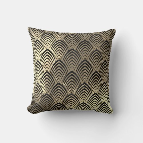 Art Deco Faux Sepia Black Gold Scales Classic Throw Pillow