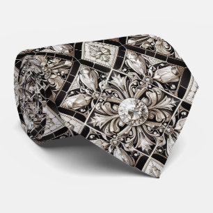 Art Deco Faux Silk Luxury B+W DIamonds Neck Tie