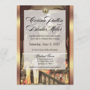 Art Deco Faux Vellum Metallic Champagne Wedding Invitation