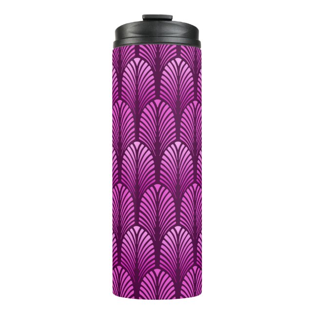 Art Deco Feather Pattern, Amethyst Purple  Thermal Tumbler (Front)
