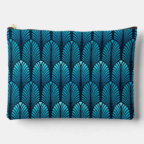 Art Deco Feather Pattern Cerulean Blue  Accessory Pouch