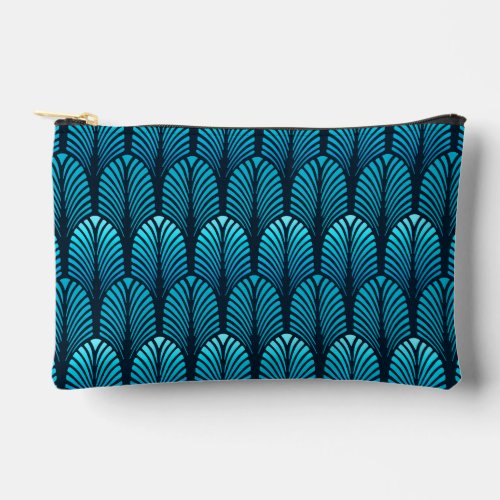 Art Deco Feather Pattern Cerulean Blue  Accessory Pouch