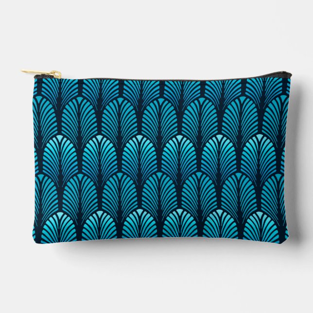 Art Deco Feather Pattern, Cerulean Blue  Accessory Pouch (Front)