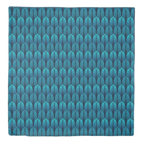 Art Deco Feather Pattern Cerulean Blue Duvet Cover