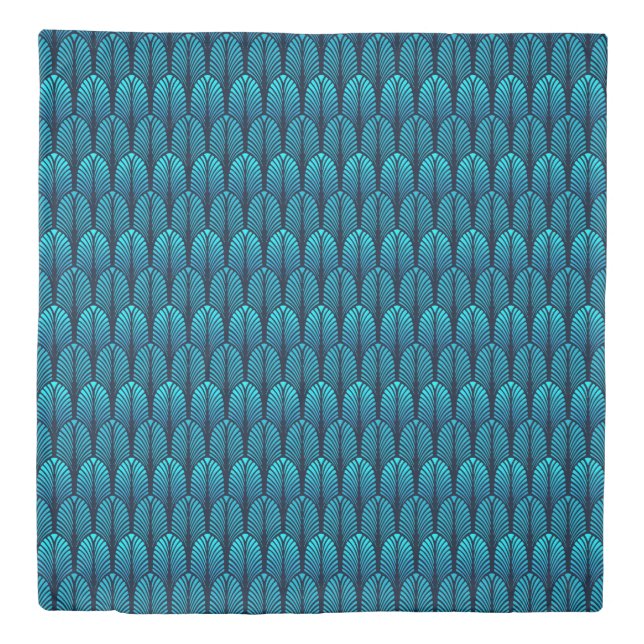 Art Deco Feather Pattern, Cerulean Blue Duvet Cover (Front)