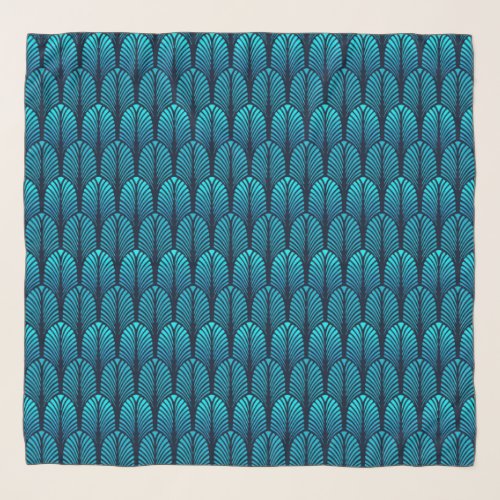 Art Deco Feather Pattern Cerulean Blue Scarf