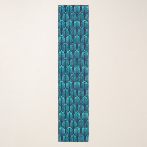 Art Deco Feather Pattern Cerulean Blue Scarf