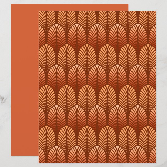 Art Deco Feather Pattern, Copper and Brown  (Front/Back)