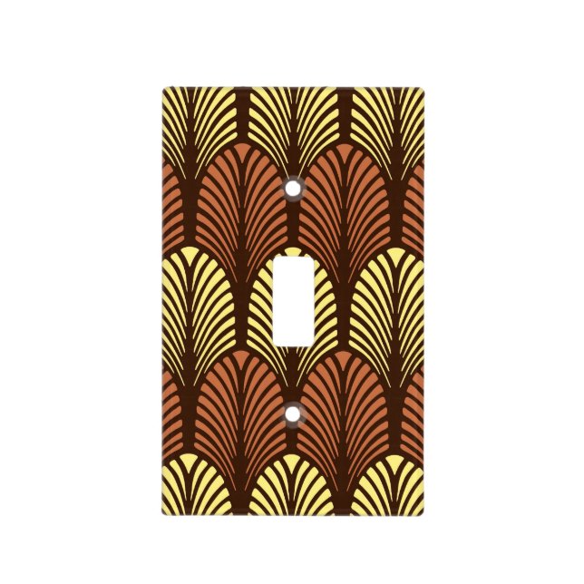 Art Deco Feather Pattern, Dark Brown and Rust Light Switch Cover (Front)