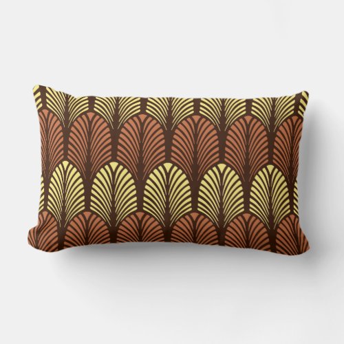 Art Deco Feather Pattern Dark Brown and Rust Lumbar Pillow