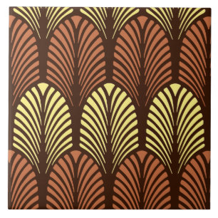 Art Deco Feather Pattern, Dark Brown and Rust Tile