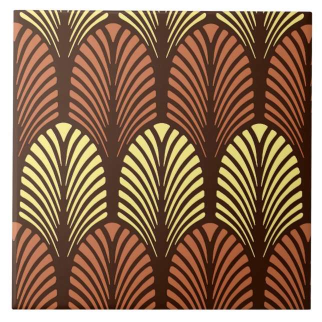 Art Deco Feather Pattern, Dark Brown and Rust Tile (Front)
