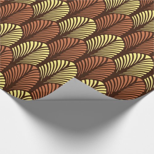 Art Deco Feather Pattern Dark Brown and Rust Wrapping Paper