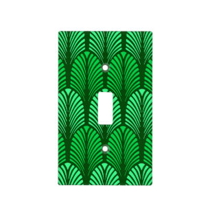 Art Deco Feather Pattern, Emerald Green Light Switch Cover