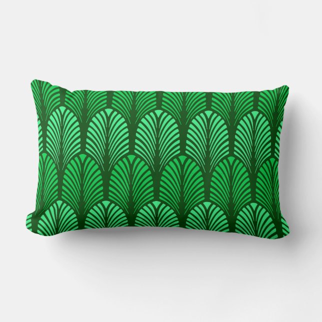 Art Deco Feather Pattern, Emerald Green Lumbar Pillow (Front)