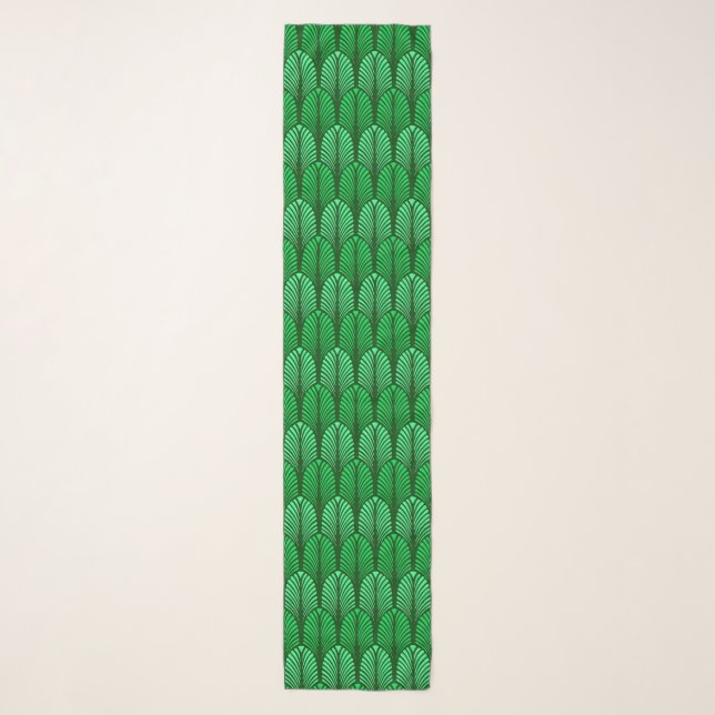 Art Deco Feather Pattern, Emerald Green Scarf (Front)
