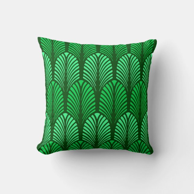 Art Deco Feather Pattern, Emerald Green Throw Pillow (Front)