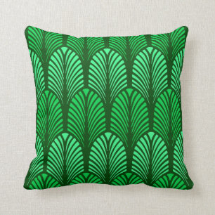 Art Deco Feather Pattern, Emerald Green Throw Pillow