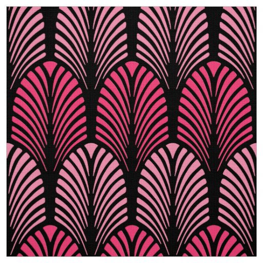 Art Deco Feather Pattern, Fuchsia Pink and Black Fabric