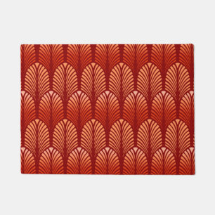 Art Deco Feather Pattern, Mandarin Orange Doormat