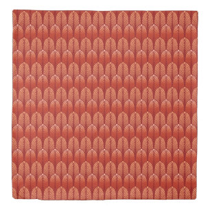 Art Deco Feather Pattern, Mandarin Orange Duvet Cover
