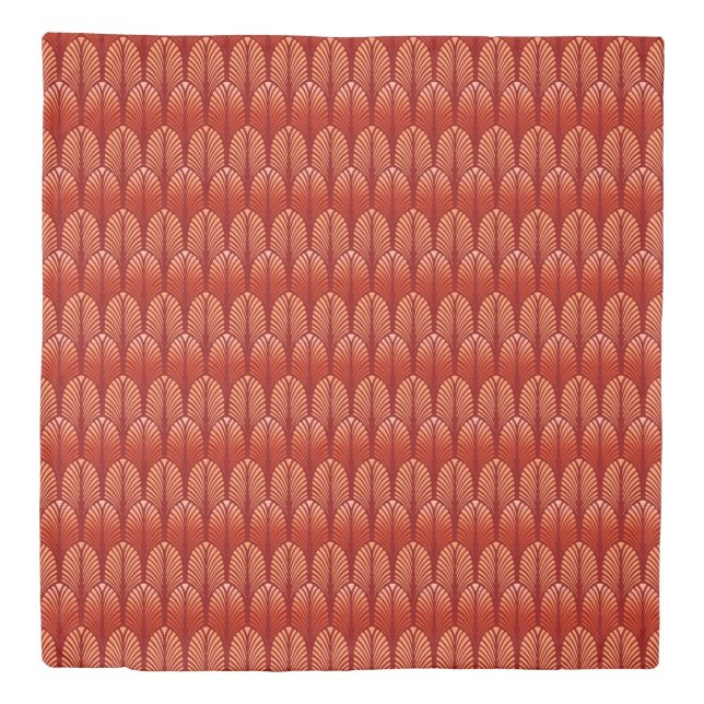 Art Deco Feather Pattern, Mandarin Orange Duvet Cover (Front)