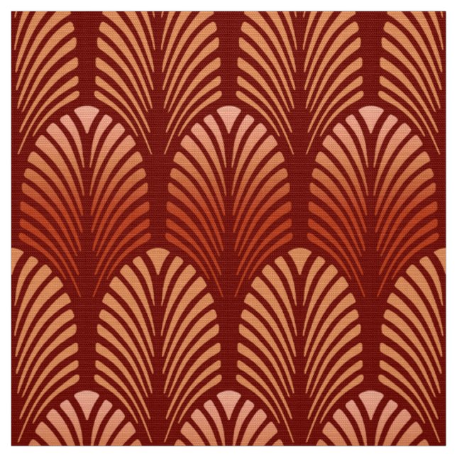 Art Deco Feather Pattern, Mandarin Orange Fabric (Swatch)
