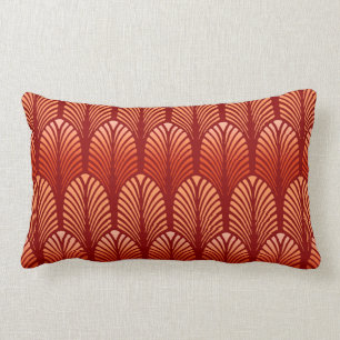Art Deco Feather Pattern, Mandarin Orange Lumbar Pillow
