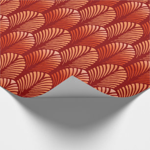 Art Deco Feather Pattern, Mandarin Orange Wrapping Paper