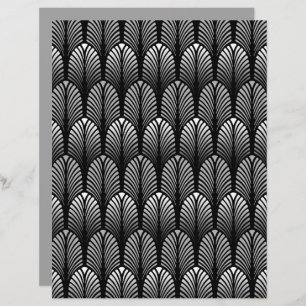 Art Deco Feather Pattern, Silver Gray and Black 