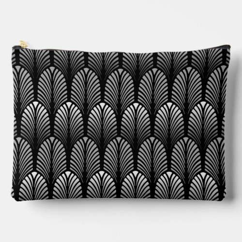 Art Deco Feather Pattern Silver Gray and Black  Accessory Pouch
