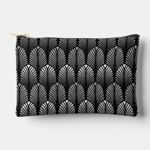 Art Deco Feather Pattern Silver Gray and Black  Accessory Pouch