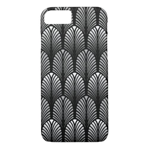 Art Deco Feather Pattern Silver Gray and Black iPhone 87 Case