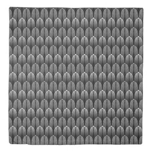 Art Deco Feather Pattern Silver Gray and Black Duvet Cover