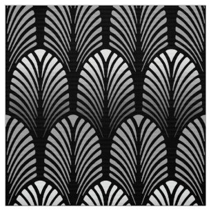 Art Deco Feather Pattern, Silver Gray and Black Fabric