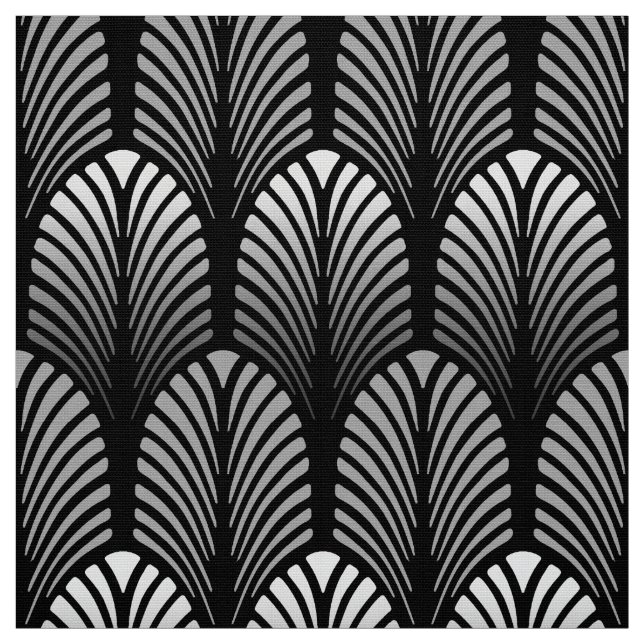 Art Deco Feather Pattern, Silver Gray and Black Fabric (Swatch)