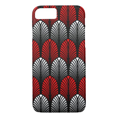 Art Deco Feather Pattern Silver Gray and Red iPhone 87 Case