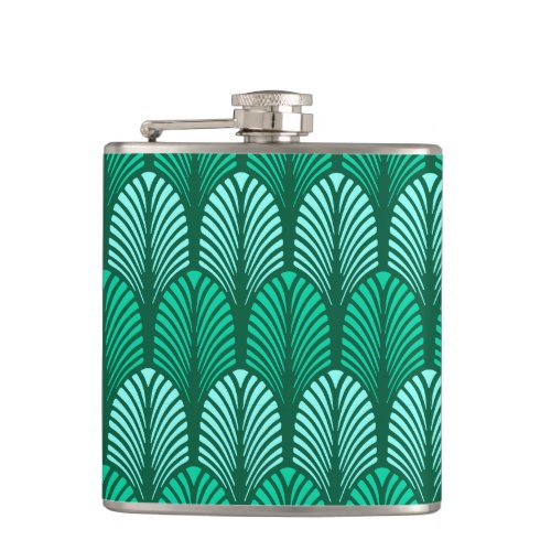 Art Deco Feather Pattern Turquoise and Aqua Hip Flask